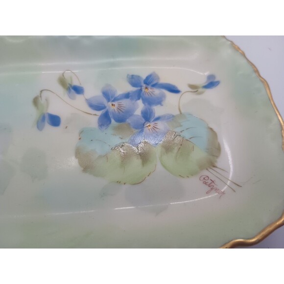 T&V Limoges France Violet Tray Vanity Dresser Signed Patzner Hand Painted Floral - Picture 4 of 9